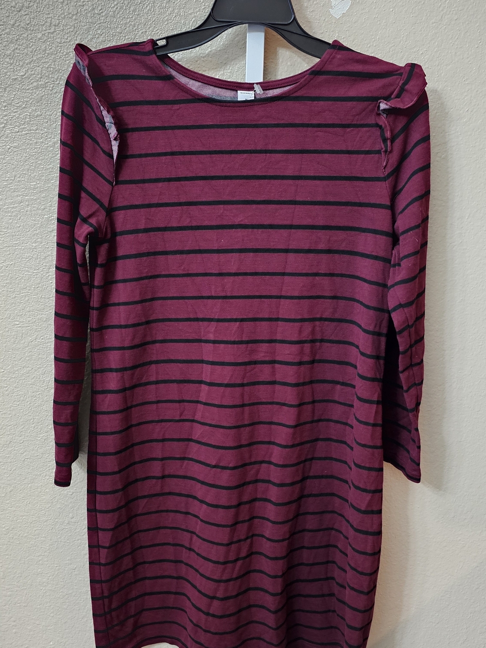 Old Navy Burgundy and Black Striped Long Sleeve Dress M